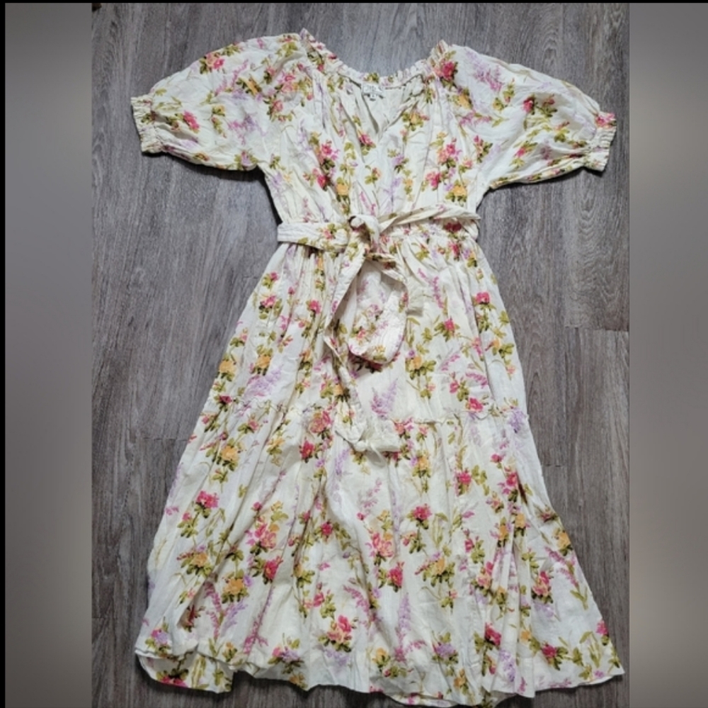 Mille Resort & Travel Floral Puff Sleeve Zoe Trianon Midi Dress Cottagecore MD - Picture 5 of 14